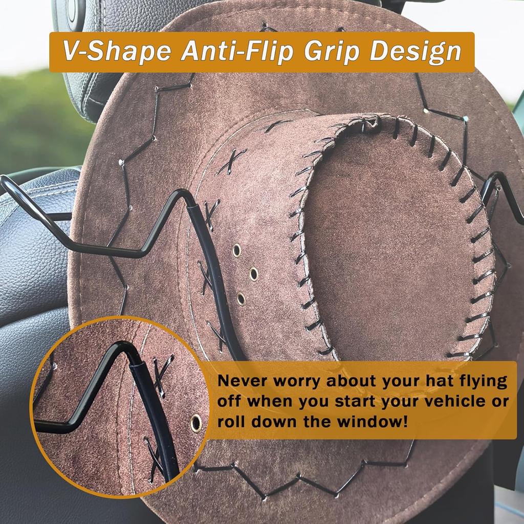 Idefair Cowboy Hat Holder Rack For Truck Car SUV Hard Hats Stand Western Accessories For Men Women Travel Automotive Seat Back Storage Organizer