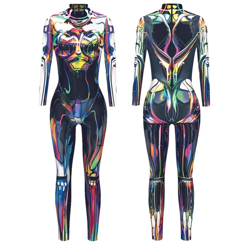 Punk Gothic Jumpsuit Catsuit Sexy Women Cosplay Costumes Halloween Bodysuit