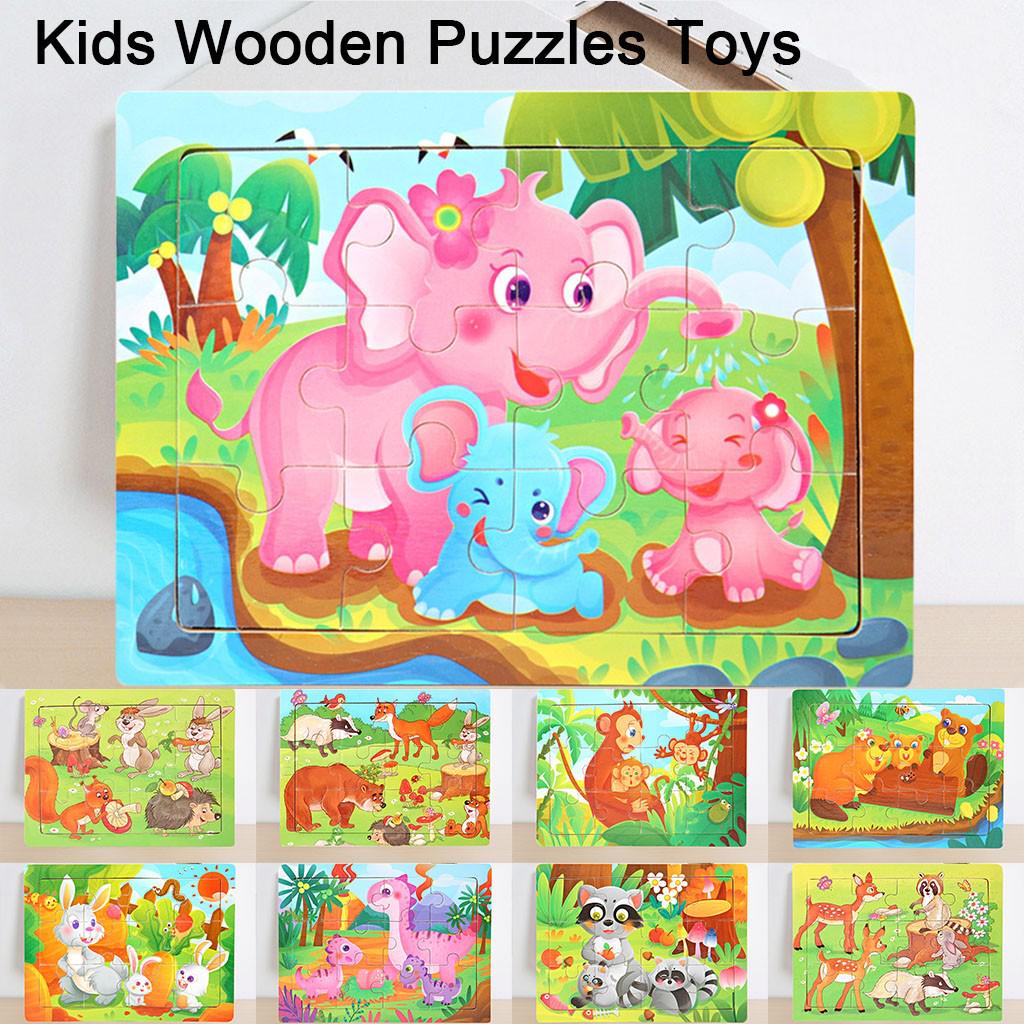 Children Wooden Toy Early Educational Cartoon Learning Pegged Puzzles Study Toy
