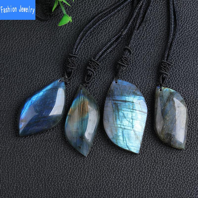 Кулон из натурального лабрадорита в форме листа, голубой лунный свет, грубо отполированный, случайная форма, ювелирное украшение, кристаллическое ожерелье