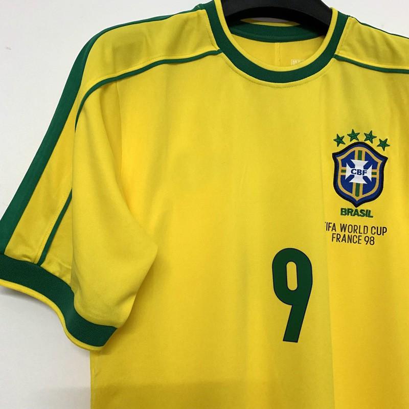 1998 Brazil Home Retro Soccer Jersey Rivaldo Ronaldo Ronaldinho Short Sleeve Training