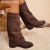 Заостренный носок массивные женские высокие сапоги замшевые ретро зимние туфли на среднем каблуке 2025 года трендовые дизайнерские классические туфли-лодочки готические Botas De Mujer