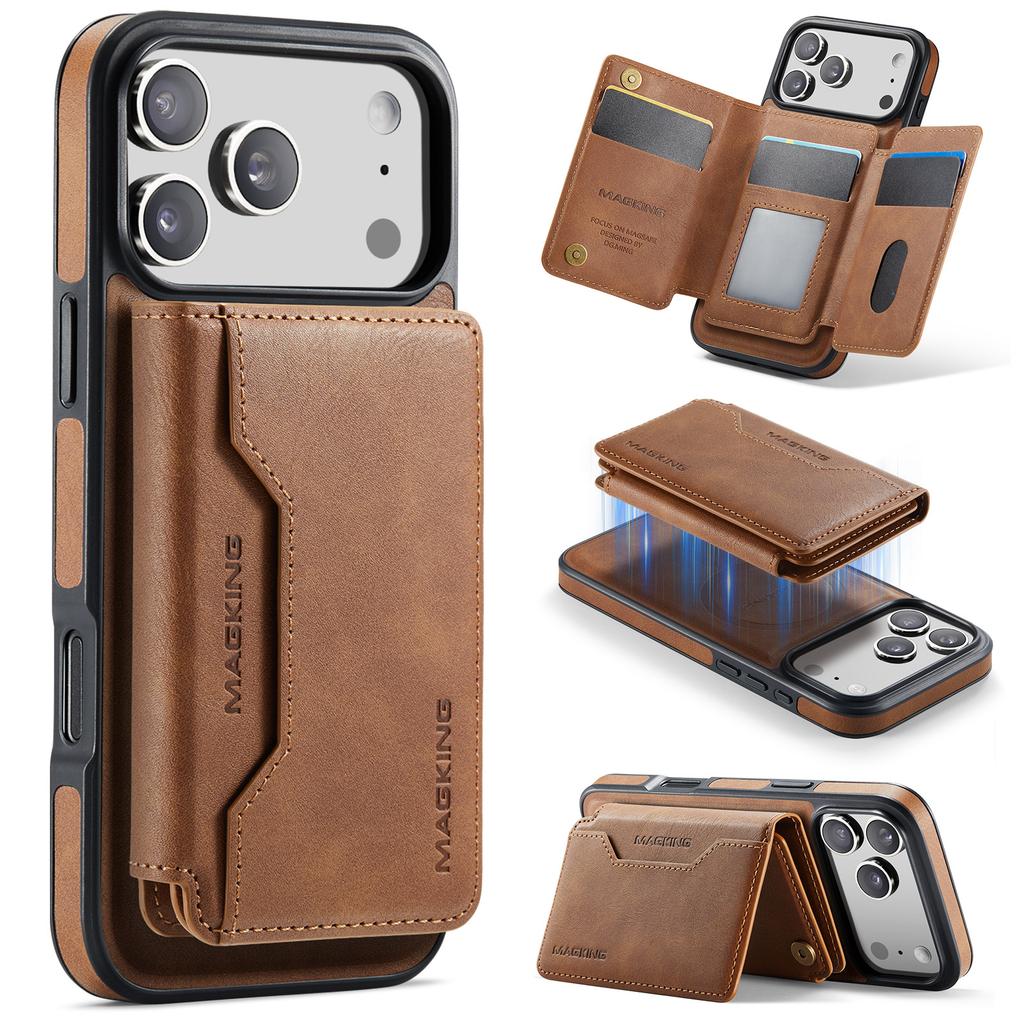 Luxury Leather Phone Case for iPhone 17 Pro Max Air 16e 16 Plus 15 14 13 12 Magnetic Attraction Detachable Card Holder Wallet