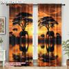 2pcs,2D plane printing Popular Curtain Panels African sunset elephant 100% Polyester (without rod) Decorations Outdoor Use for
