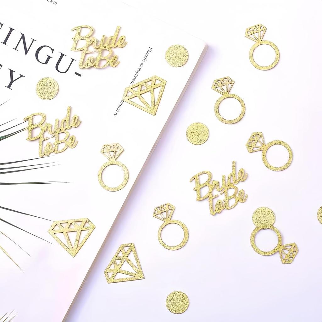 100 Pcs Golden Bride to Be Bachelorette Party Table Confetti, Diamond Ring Table Decor for Wedding Bridal Shower Engagement Party