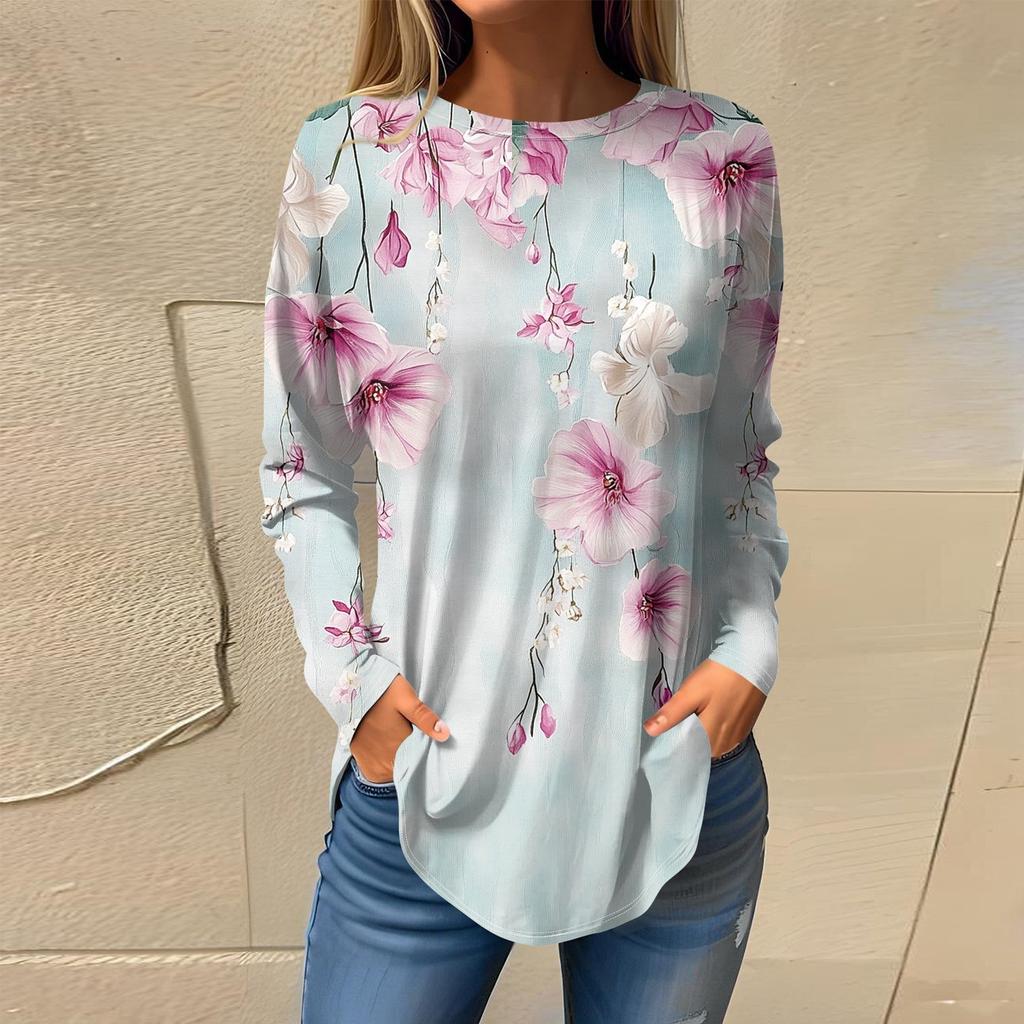 Футболки для женщин, осенние повседневные рубашки с длинным рукавом, толстовка, винтажный топ с графическим принтом, пуловер