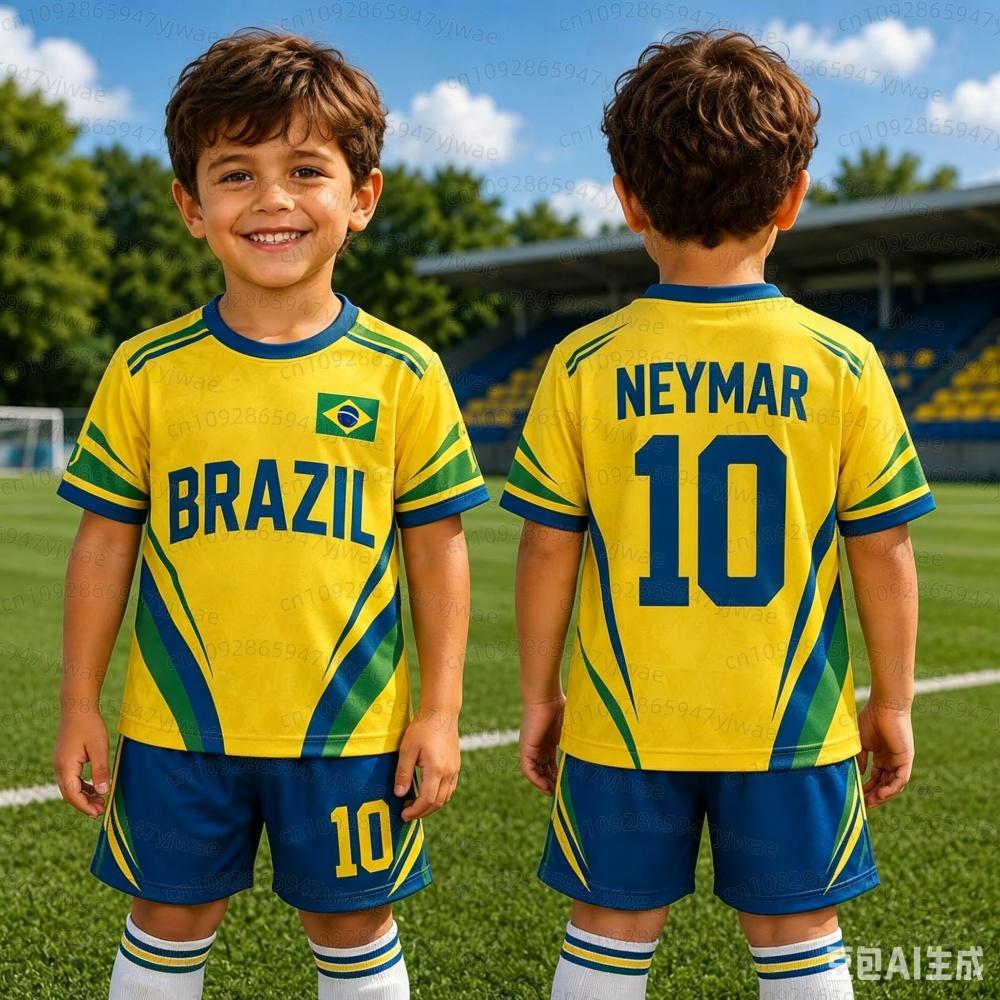 2026 Boy GIRLS Neymar No.10 Football Jersey Tee Shorts Set Women Men BRAZIL Fans Kids T Shirt Shorts Set Tracksuit 2 Piece Set