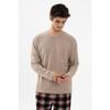 Men's Cotton Long Sleeve Basic Black - Mink Patterned Pocket Detail Pajama Set
