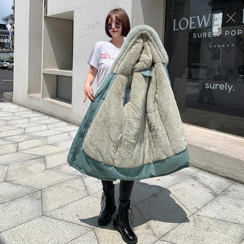 Женская осенне-зимняя тонкая теплая длинная парка с капюшоном и меховым воротником с длинным рукавом и плюшевой завязкой