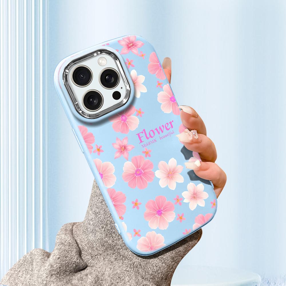 For Samsung A16 A15 A14 A13 S24 S23 Redmi 13C Note 13 12 11 Pro iPhone 16 15 Beautiful Flowers Pattern Silver Edge Lens Soft Silicone Phone Case
