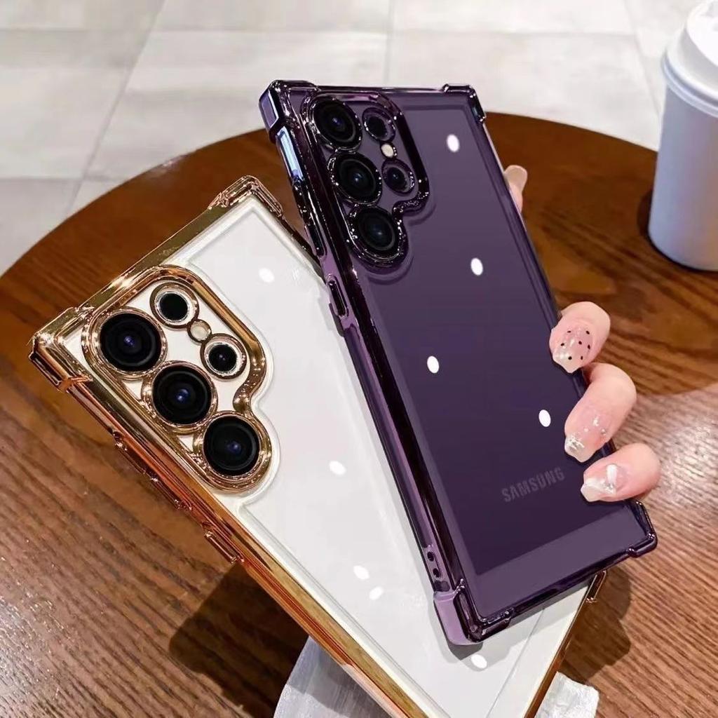 Применимо к чехлу для мобильного телефона Samsung S26Ultra, прозрачный гальванический airbag противоударный S25FE жесткий чехол с защитной пленкой для объектива S23 гарантия