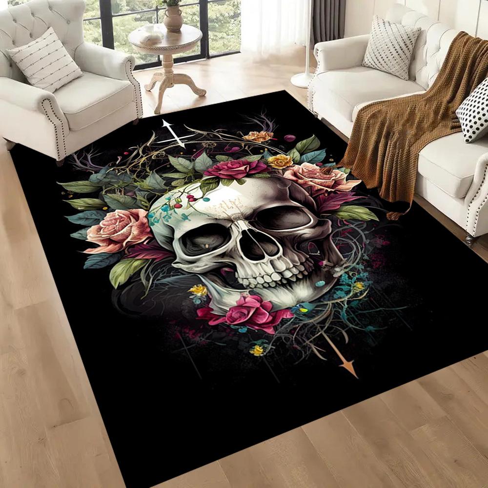 Colorful Skull Artwork Floor Mats for Living Room, Bedroom and Room Decoration Are Suitable for Gifts.
