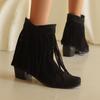 Autumn Winter Women Retro Tassel Ankle Boots Faux Suede High Heels Women Western Cowboy Fringe Booties Plus Size 46 Woman Shoes