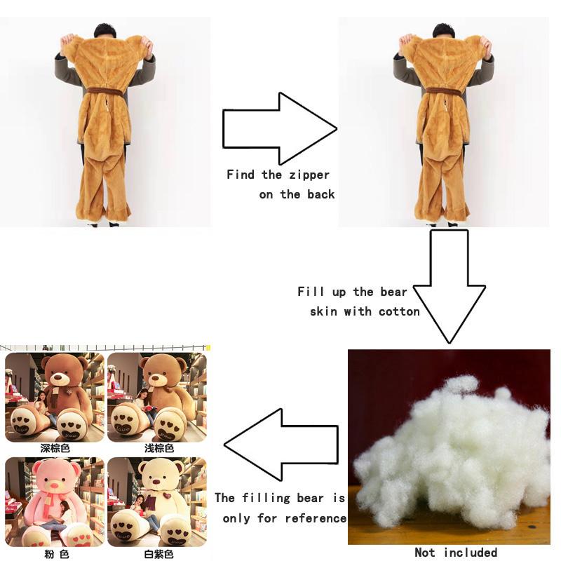 80-200cm Giant Skin Plush Toy Soft Big Animal Love Scarf Bear Empty Cushion Pillow Gifts