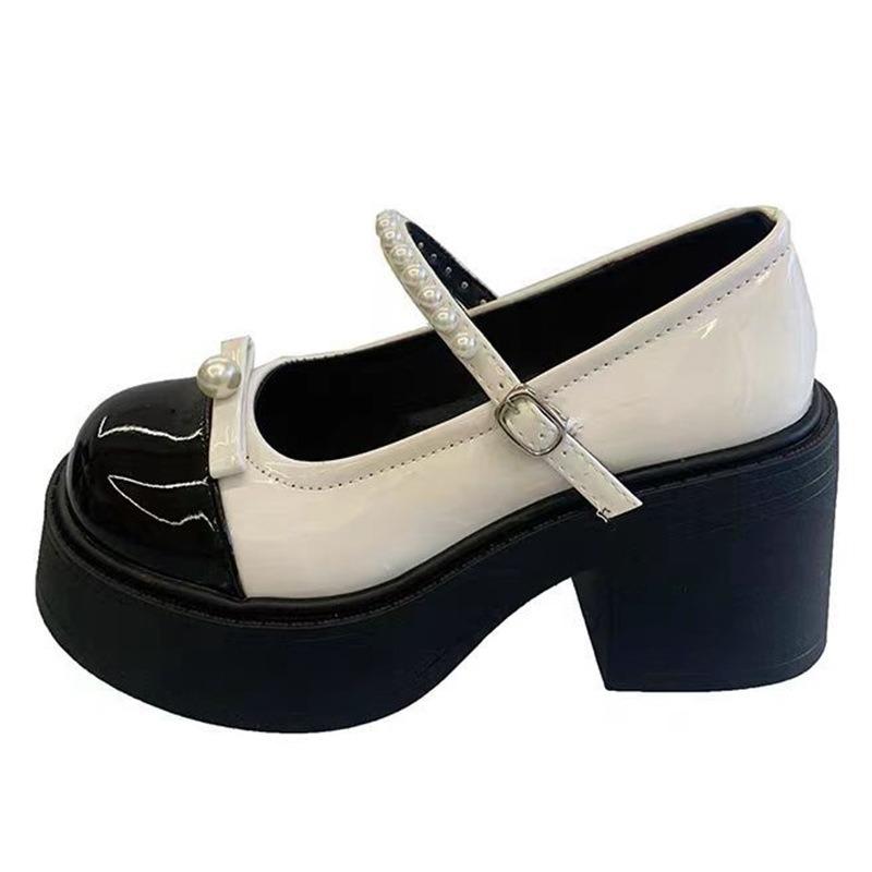 Белые туфли-лодочки на толстом каблуке и платформе с круглым носком, женские новые летние туфли Мэри Джейн для юбки