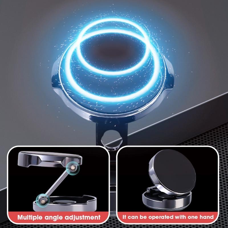 Car Phone Holder Circular Foldable Magnetic Suction GPS Stand Adjustable Height Positioning Rotating Bracket with Metal Sheet