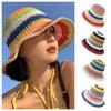 Visor Sunscreen Bucket Hat Crochet Beach Fisherman Hat Breathable Rainbow Straw Hat  Travel