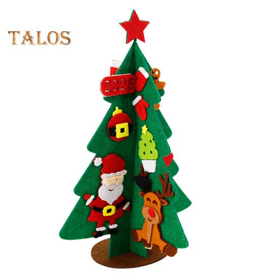 Felt Christmas Tree Mini Xmas Desktop Figurine DIY Tree Set with Santa Snowflake Cane Accessories for Toddlers