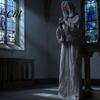 Foldable Gray Robe Ghost Decor Animated Spooky Standing Halloween Decoration, Sound Activated Nun Skeleton Haunted House Creepy for Yard Prop with And