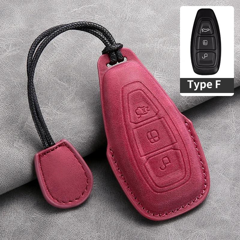 Leather Car Remote Key Case Cover for Ford Focus 3 4 ST Mondeo MK3 MK4 Fiesta Fusion Kuga Ecosport Protect Key Fob Keychain