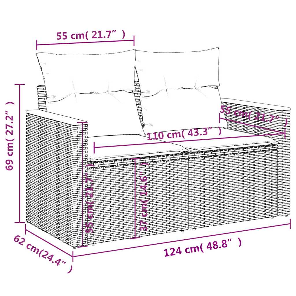 vidaXL 6 Piece Garden Sofa Set with Cushions Grey Poly Rattan