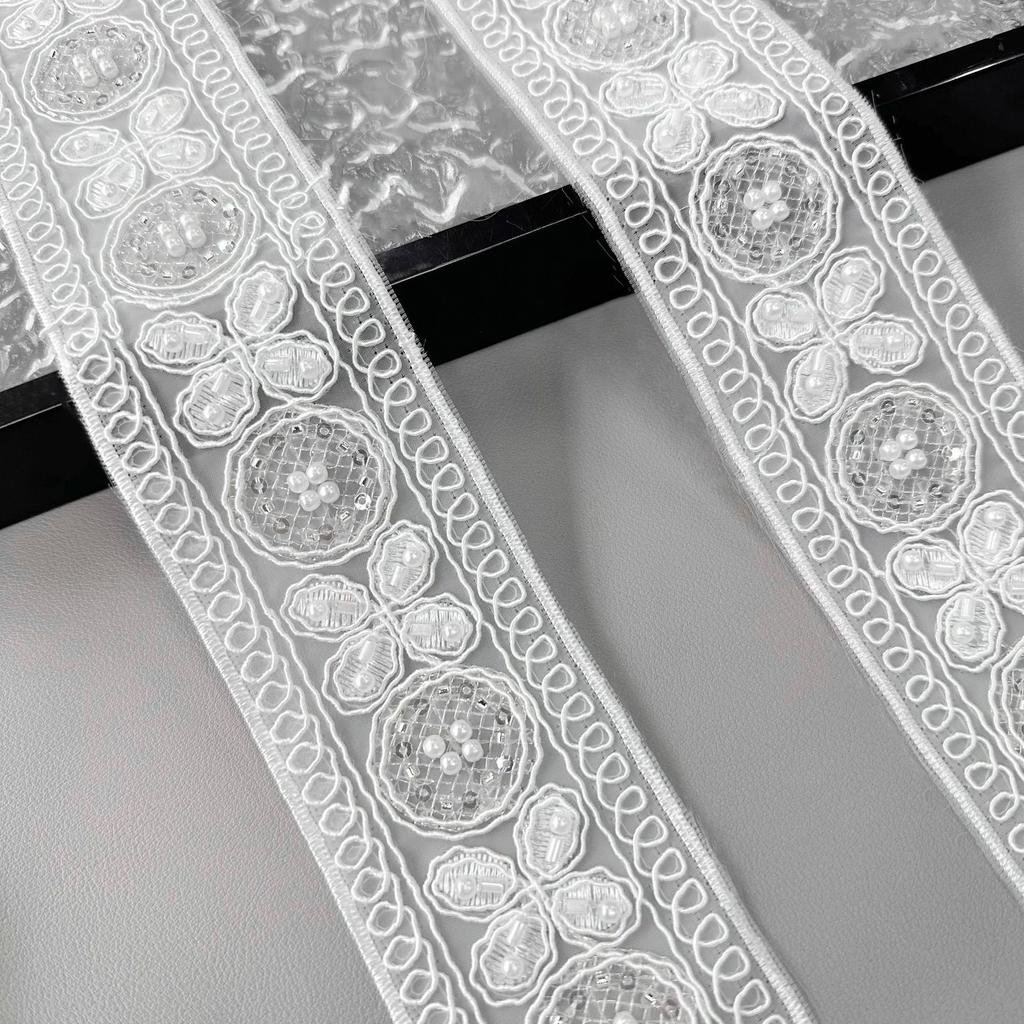 5.5Cm White Handmade Bead Embroidery Barcode Clothing Cuffs Neckline Window Decoration Accessories Lace Accessories