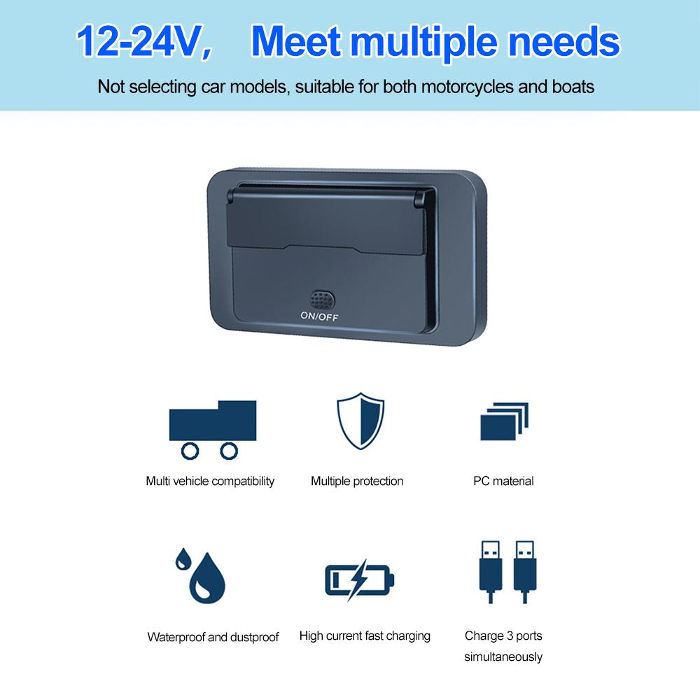 Двойное USB-быстрое зарядное устройство Type C QC3.0 3.0 с переключателем, 3-портовая панель питания, водонепроницаемая, для автобуса 12-24В, автомобиля, грузовика, морского транспорта