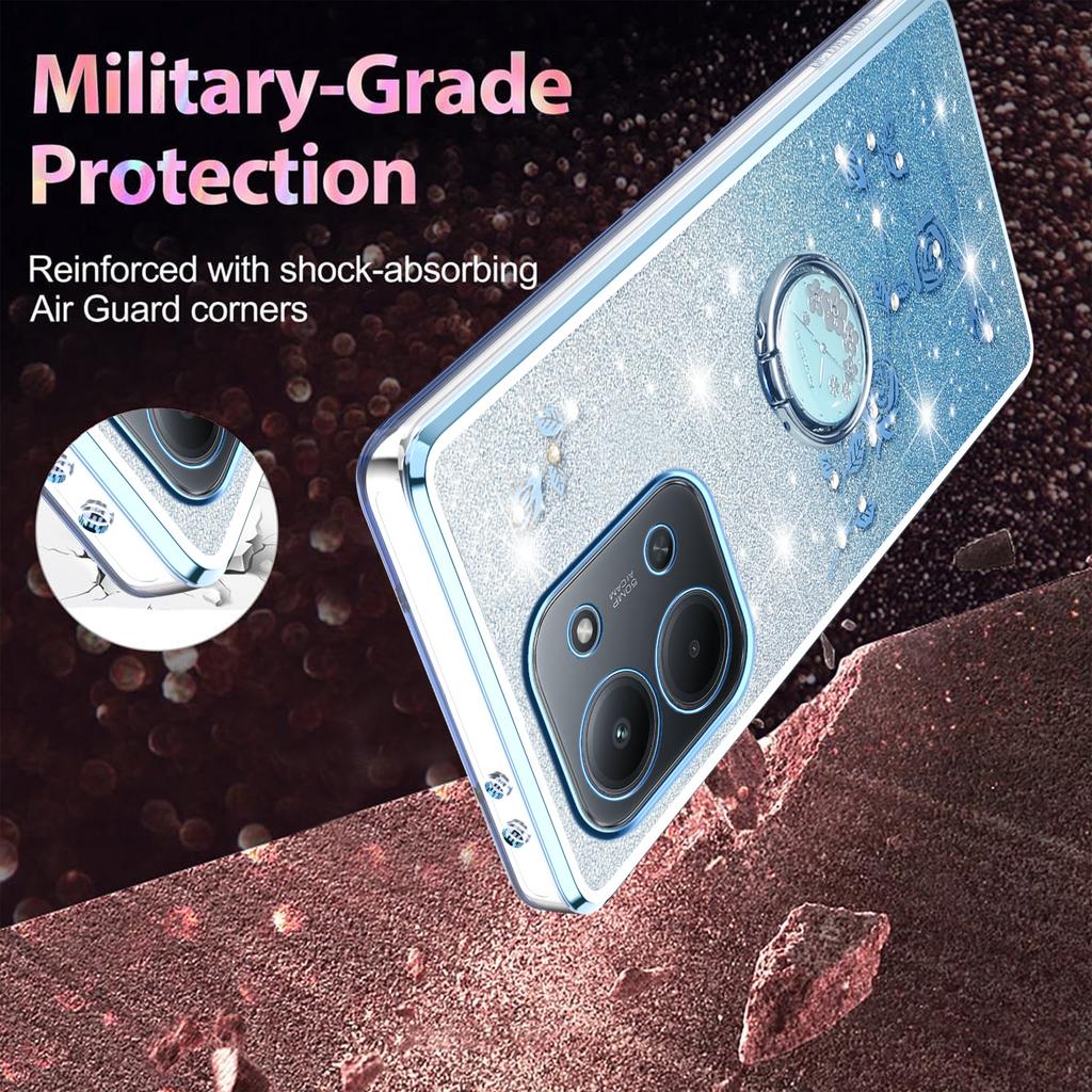 Для Xiaomi Redmi 15C 4G (Глобальный) (171 мм) Чехол Кольцо Подставка ТПУ Цветы Чехол для Телефона Градиент Блестки