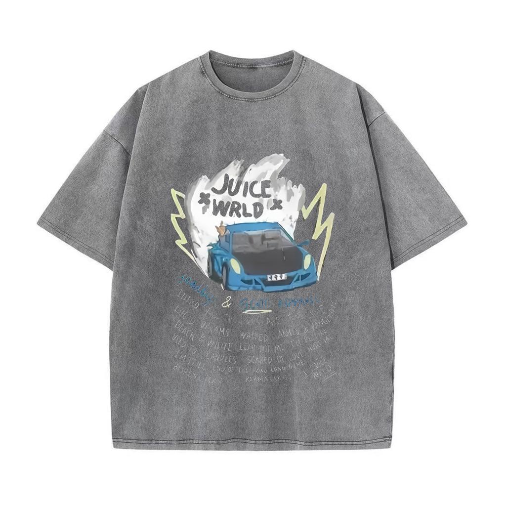 Ретро стираная винтажная футболка мужская и женская рэперская футболка Juice Wrld с капюшоном ретро стираная винтажная футболка