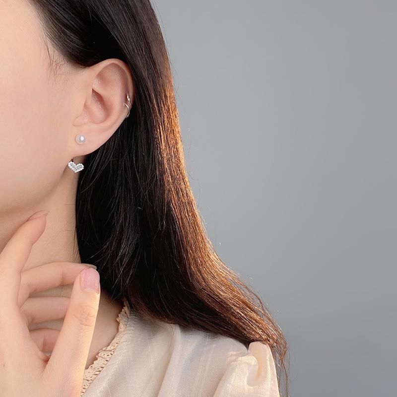 Light Luxury Pearl Love-hung Back-hanging Earrings for Women Fashion Temperament Lady Style Earrings