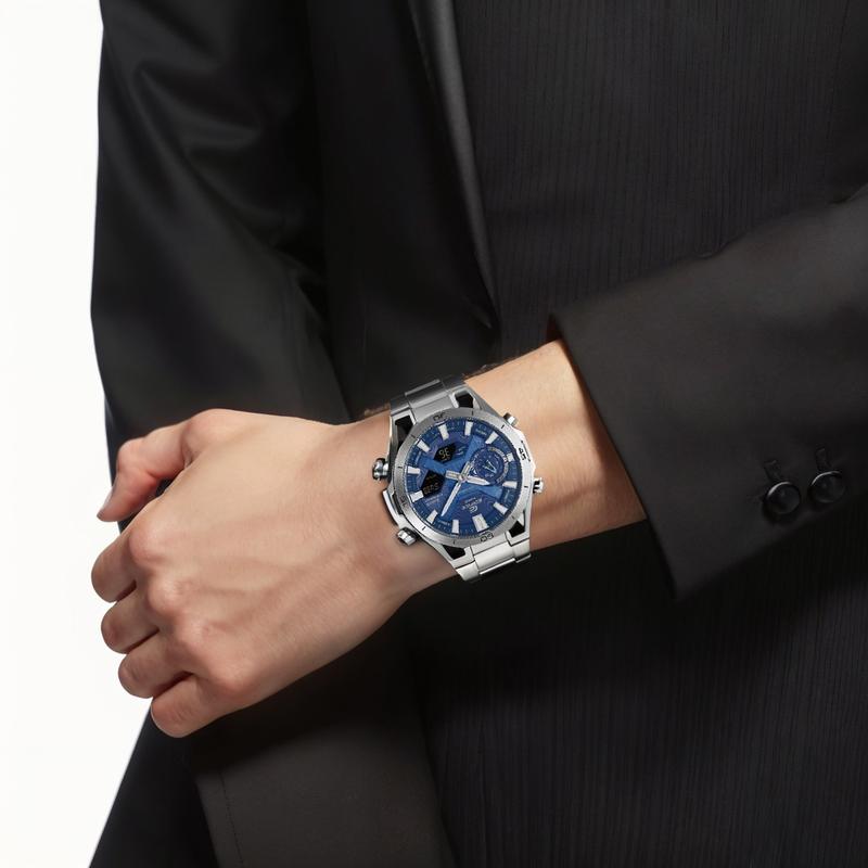 Casio EDIFICE Модные Мужские Часы 100 метров Водонепроницаемые Солар Кварцевые Стальной Ремешок Синий Циферблат ECB-2300D-2A