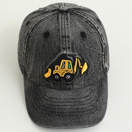 Детская шляпа унисекс, джинсовая бейсболка в стиле ретро, ​​мультяшная экскаваторная вышивка с длинными полями, защита от солнца, уличная шляпа от солнца