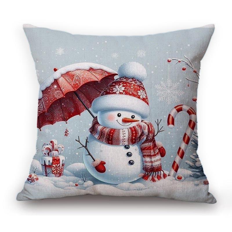 Christmas Decoration Snowman Bear Cute Xmas Art Cozy Sofa Throw Pillow Case Square Cotton Linen Car Chair Cushion Cover