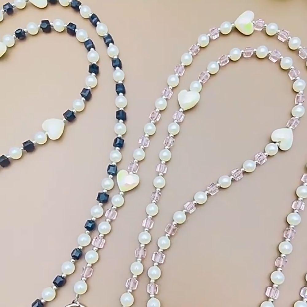 Hanging Decoration Wallet Necklace Chain Pearl Love Bead Phone Anti Loss Lanyard Phone