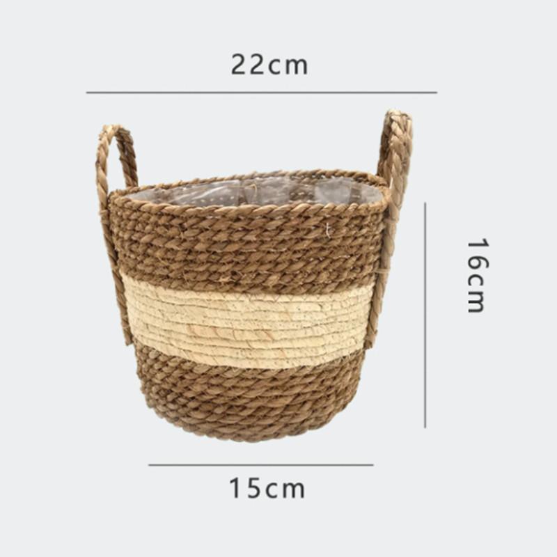 Nordic INS Straw Weaving Flower Plant Basket Grass Planter Indoor Outdoor Garden Pot Covert Container for Plantable Bonsai Decor