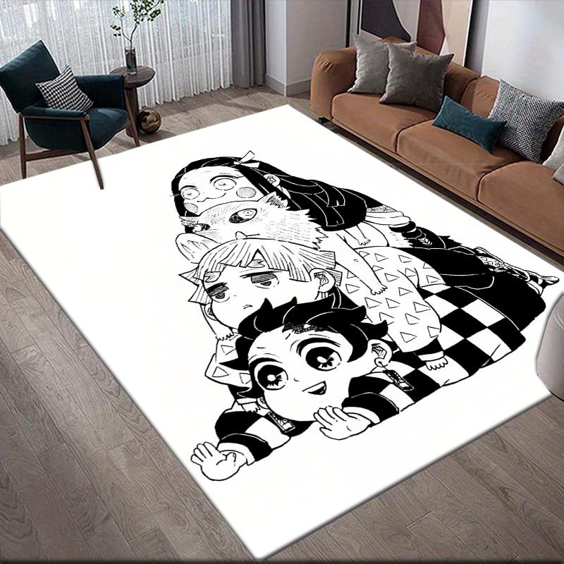 Demon Slayer Dark Style Square Area Rug, Non-Slip Floor Mat for Living Room, Perfect Gift for Fans