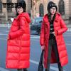Black Glossy Parka Coat Women's Fashion Thicken Winter Hooded Loose Long Jacket Female Windproof Rainproof Warm Outwear
