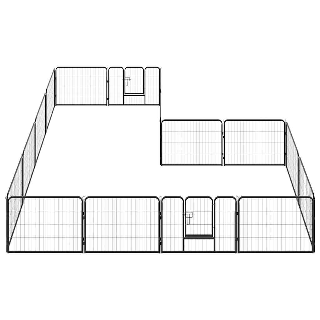 Dog Run in Enclosure 16 Panels Steel 60 x 80 cm Black
