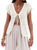 Women's Tie Front Crochet Shrug Short Sleeve Open Front Cropped Knit Cardigan