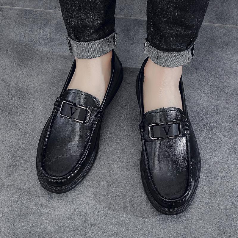 Мужская обувь весна 2025 новые дышащие однопедальные ленивые туфли мужские трендовые британские мужские повседневные кожаные туфли мужские