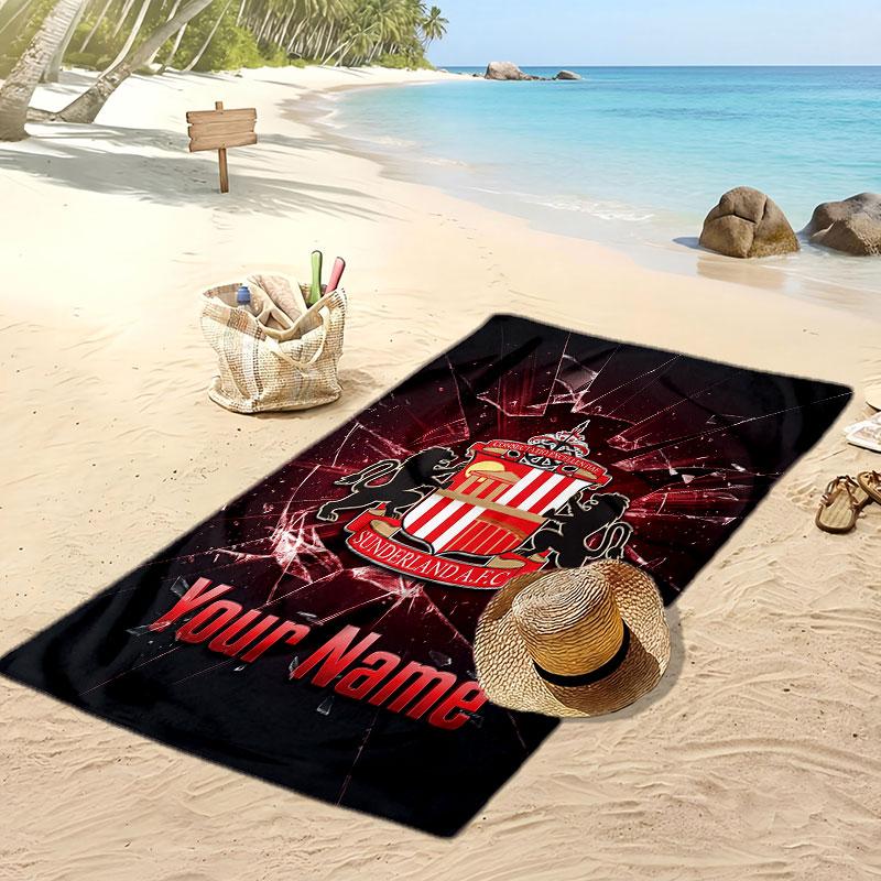 Персонализированное пляжное полотенце Sunderland FC с принтом, логотип футбольного клуба, поддержка, индивидуальное имя, текст, впитывающее полотенце для спорта, путешествий, особенный подарок