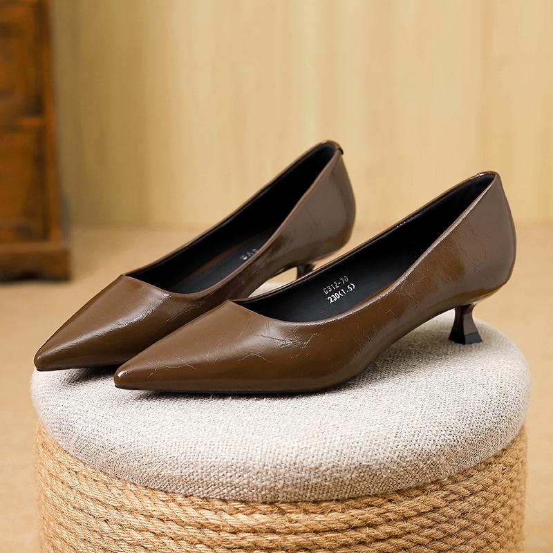Pointed French Single Shoes Women's Kitten Heel Medium Heel 3 Cm Small Heels Thin Heel Low Heel Light Mouth High Heels G312-70