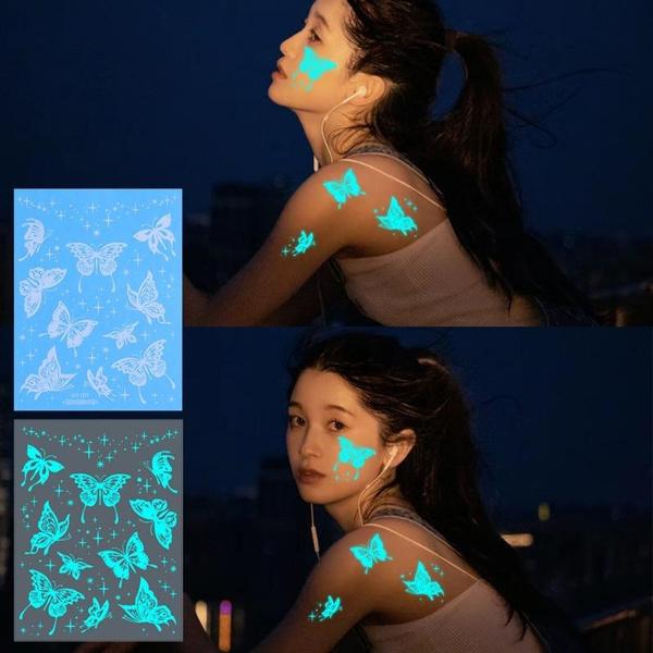 4pcs Luminous Glow Waterproof Temporary Tattoo Sticker Star Butterfly Flash Tatto Women Men Arm Body Art Fake Tattoos