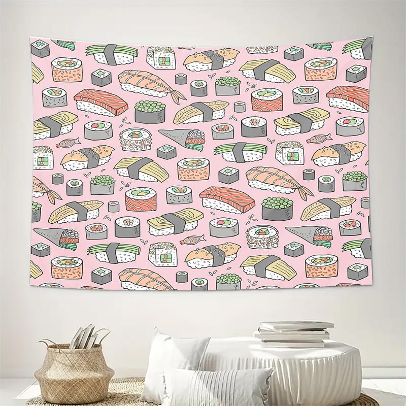 Sushi Tapestry Wall Hanging Japanese Food Anime Decor Aesthetic Room Dorm Wall Art Kawaii Ramen Noodle Ramen Tapestry Kitchen De