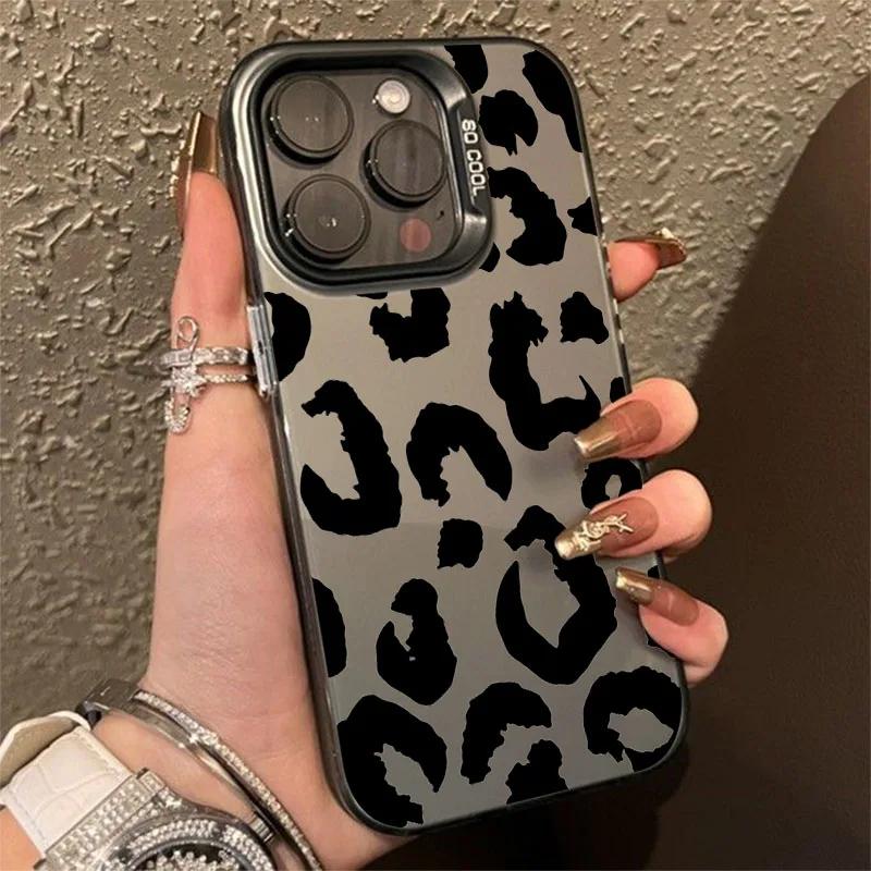 Чехол для iPhone 16 Леопардовый принт Гальваническое серебро Чехол для телефона для iPhone 11 12 13 14 15 Pro Max 17 Air 16E 7 8 Plus SE2 Чехол