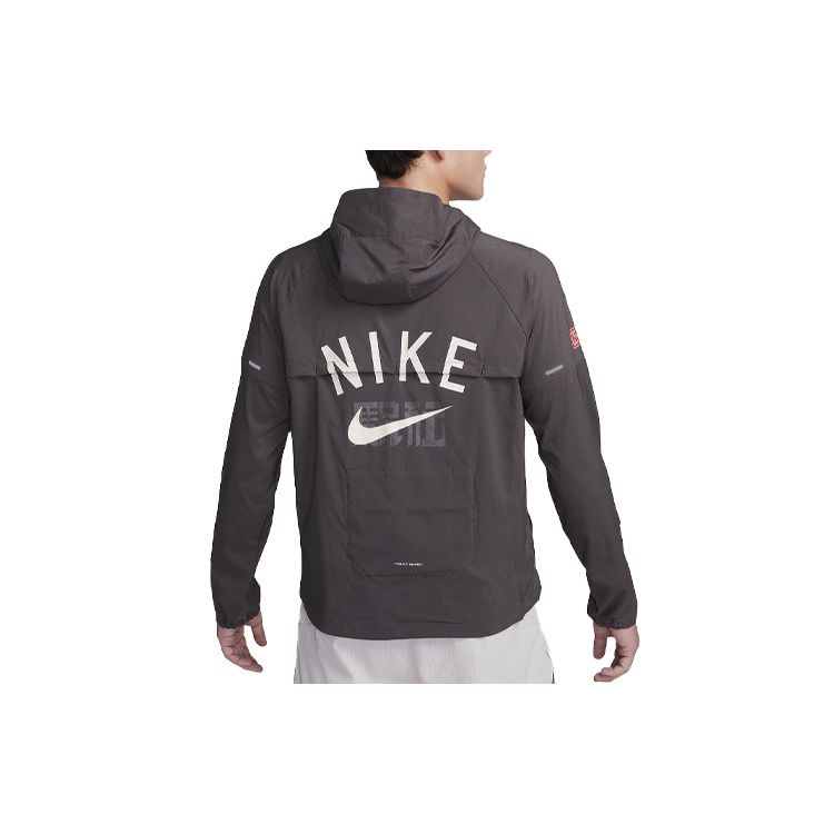 Nike Куртка с капюшоном и длинными рукавами Repel Windrunner Letter Logo Printed Color Block, мужская куртка, средне-серая FQ8017-254