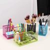 Hollowed-out Metal Mesh Pen Holder 3/4 Grid Makeup Brush Storage Bucket  Office School Supplies