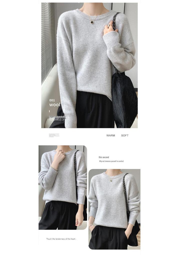 2023 Autumn/Winter Women's Drop Shoulder Pure Wool Knit Sweater - High-End, Loose, Lazy Style Inner Wear.