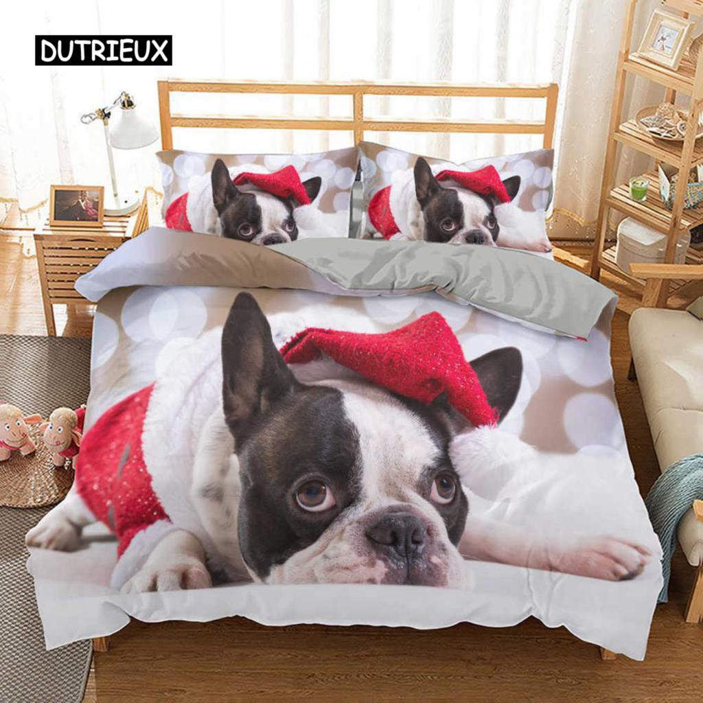 Комплект постельного белья с изображением французского бульдога размера King Size, милый комплект постельного белья с изображением щенка и животных для детей-подростков из полиэстера, 2/3 шт., мягкое одеяло
