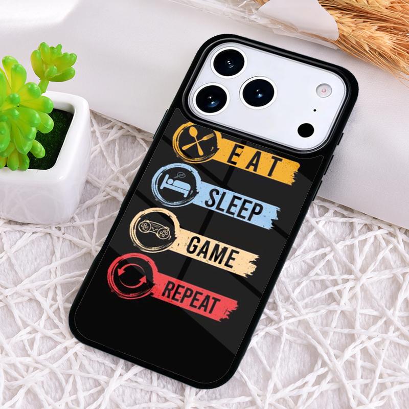 Eat Sleep Game Repeat Gamer Phone Case for iPhone 17 Air 16 15 11 12 14 13 Pro Max Shockproof Cover